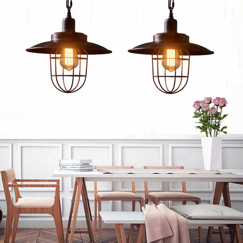 Iron Frame Single Pendant Light in Industrial Retro Style Wrought Iron Hanging Lamp for Coffee Shop