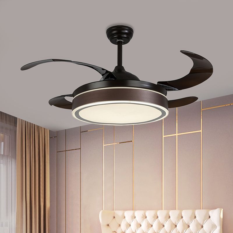 42" W LED Fan Lighting Simple Circular Acrylic Semi Flush Mount Ceiling Light in Coffee with 4 Brown Blades, Remote/Wall Control/Remote and Wall Control