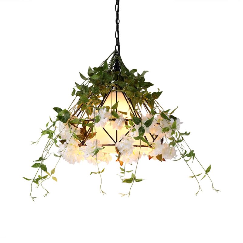 Plant de diamant industriel Éclairage à la baisse 1 ampoule LED PENDANT METAL LETHER en noir pour restaurant, 16 "/19,5" /23.5 "W