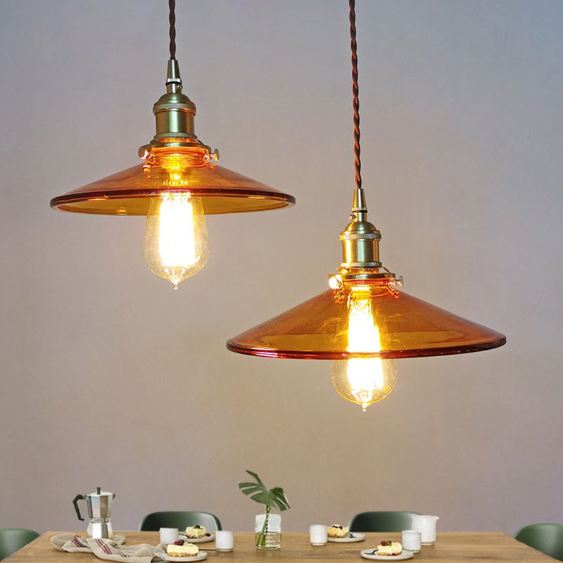 Brown 1 Light Pendant Retro Glass Shade Pan Pendant Light Fixtures for Living Room