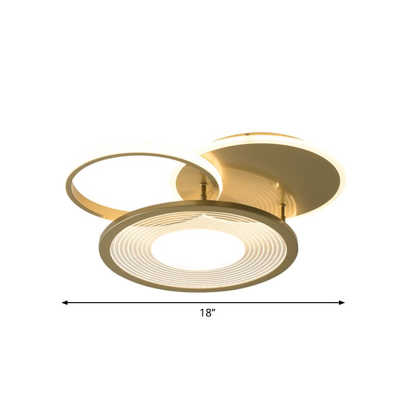 18"/21.5" W 2-Hoop Semi Flush Light Fixture Modern Metallic LED Gold Flush Mount Ceiling Lamp