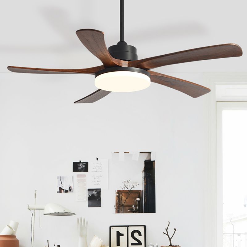 Nordic Style LED Ceiling Fan 5-Blade Fan Lighting with Wood for Living Room