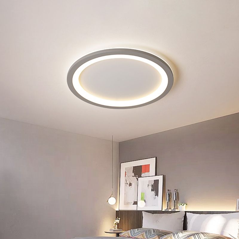 Minimalist Disc Shaped Flush Light Acrylic 10"/19"/23.5" Dia LED Bedroom Flush Mount Ceiling Light in Grey/White