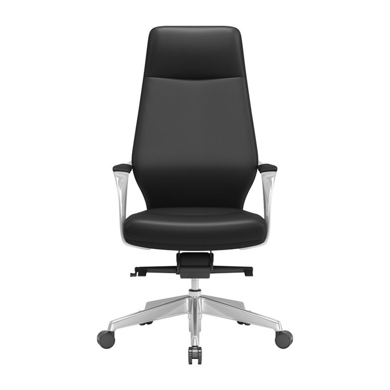 Modern Leather Swivel Chair Fixed Arms Ergonomic Office Chair