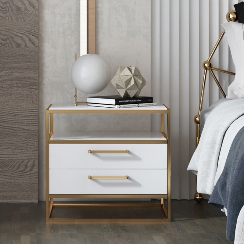 Metal and Wood Bedside Cabinet Modern Minimalist Open Bedside Table with Legs