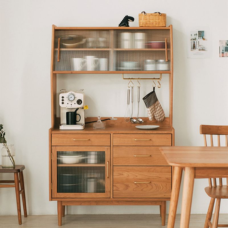 Contemporary Pine Dining Hutch Glass Doors Buffet Cabinet with Doors