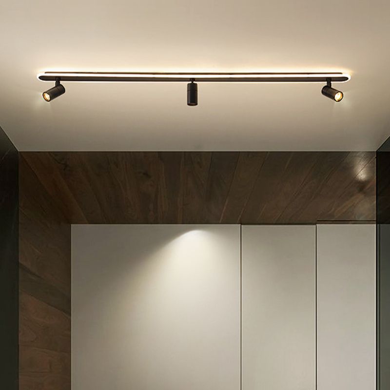 Metal LED Flush Mount in Black / White Finish Contemporary Ceiling Track Fixture