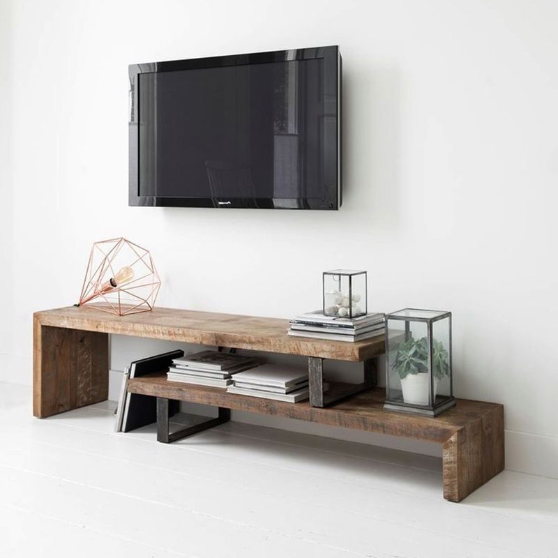 17.72"H TV Stand Industrial Style Open Storage TV Console with 2-shelf