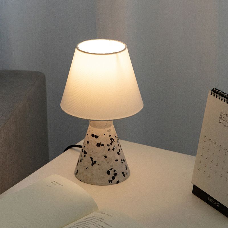 Modern Wide Flared Night Table Light Marble 1-Light Bedroom Nightstand Lamp with Barrel Fabric Shade