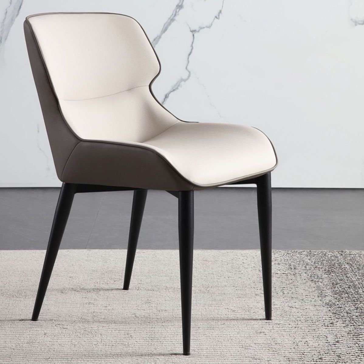 Contemporary Leather Dining Chair Wingback Side Chair With Steel Legs in Matte Finish