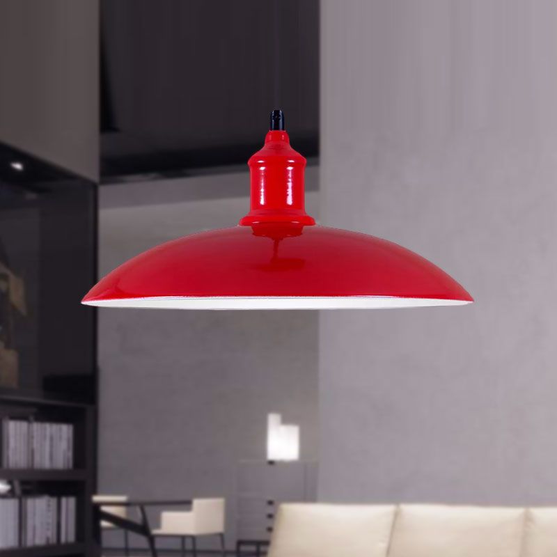 Green/Red Bowl Hanging Lamp Industrial Metal 1 Light Living Room Ceiling Pendant Light, 12.5"/16" Width