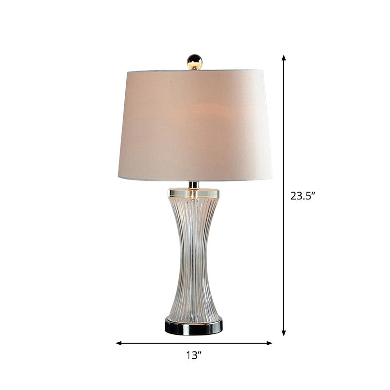 Curved Clear Crystal Glass Night Light Modernism 1 Head White Fabric Nightstand Lamp