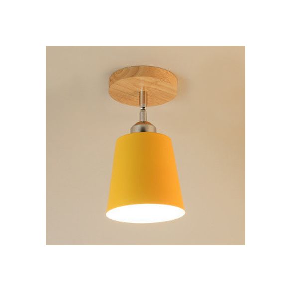 Metaal taps toelopende semi-flush mount macaron stijl 1 lamp slaapkamer semi-flush plafondlicht in geel/roze