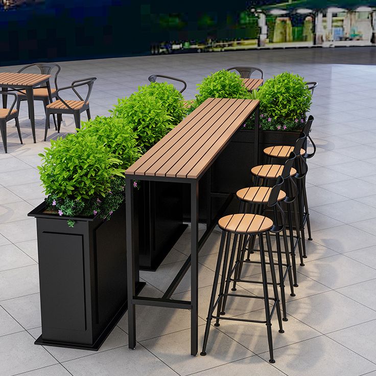 Wood Bar Dining Table Modern Rectangle Bar Table with Trestle Pedestal for Cafe Balcony