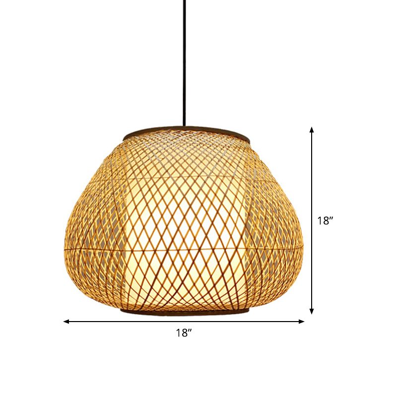 Luce a sospensione per pera Bamboo cinese 1 lampadina BEIGE Apparecchio di illuminazione sospesa per soggiorno