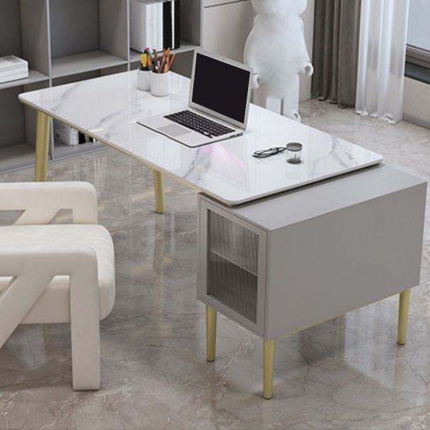 Glam Stone Office Desk Cabinet Included Writing Desk for Office