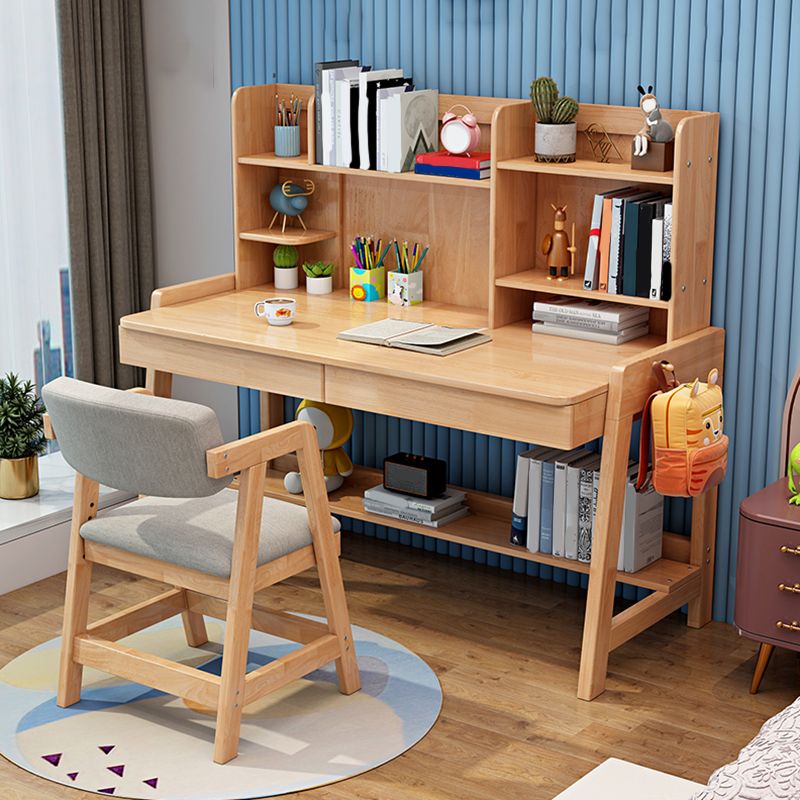 Adjustable Children's Desk in Natural with 2 Drawers and Shelves