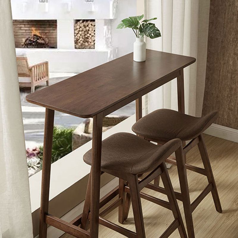 Contemporary Bar Dining Table Rectangle Wood Bar Table Trestle Base in Brown