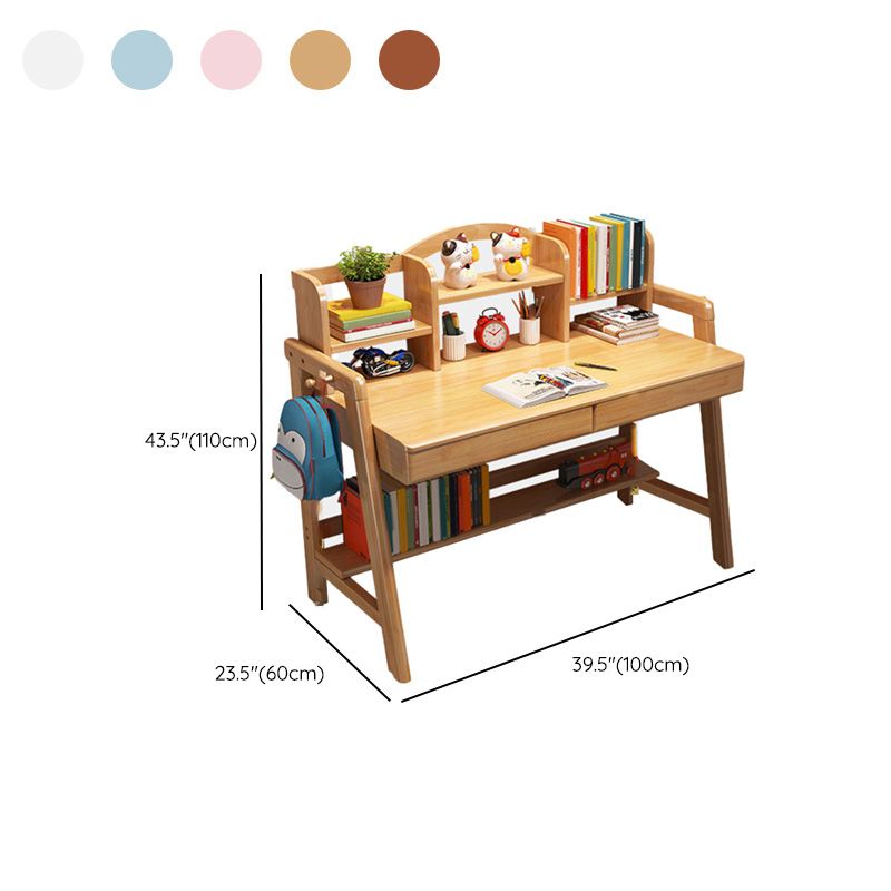 Adjustable Home Kids Desk 23.6" W Wooden Desk Kids Desk and Chair with Bookshelf