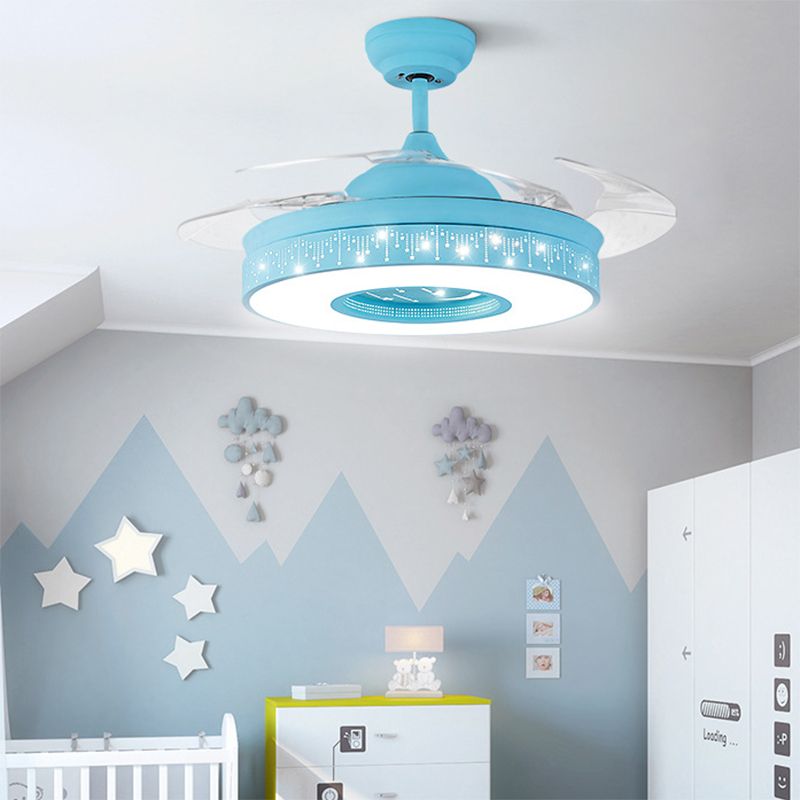 Creative Cartoon Starry Ceiling Fan Light Acrylic Kids Bedroom Semi Flush Mount Light