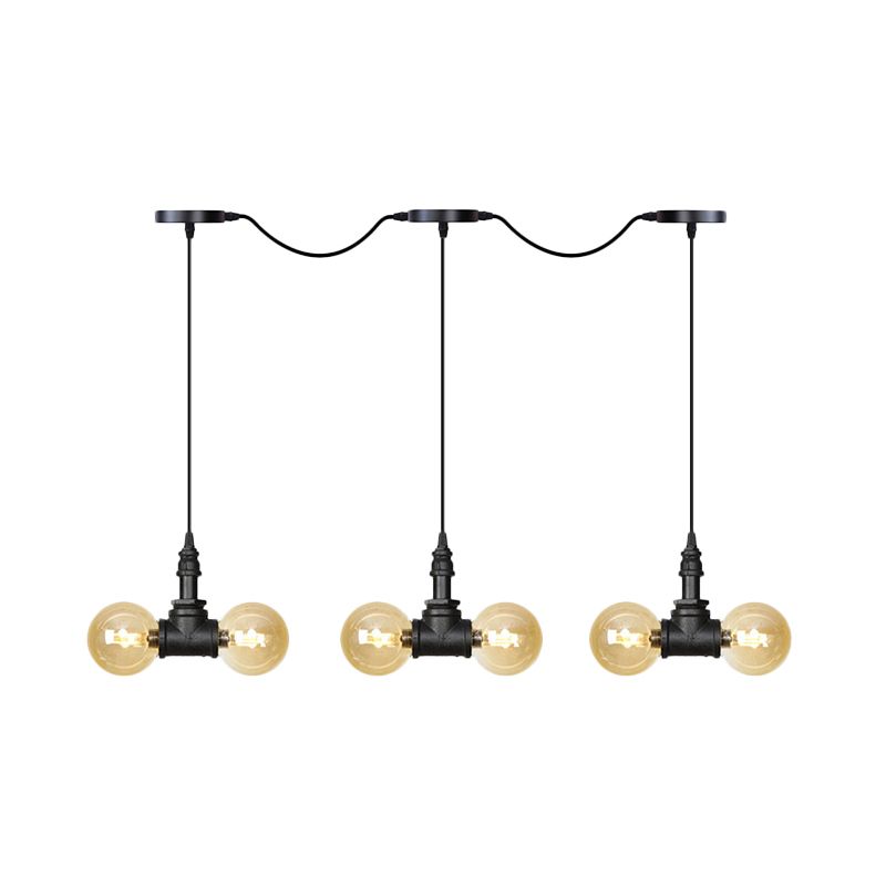 Zwart 6/10/14 koppen multi -light hanger vintage Amber Glass Ball tandem LED -suspensielamp