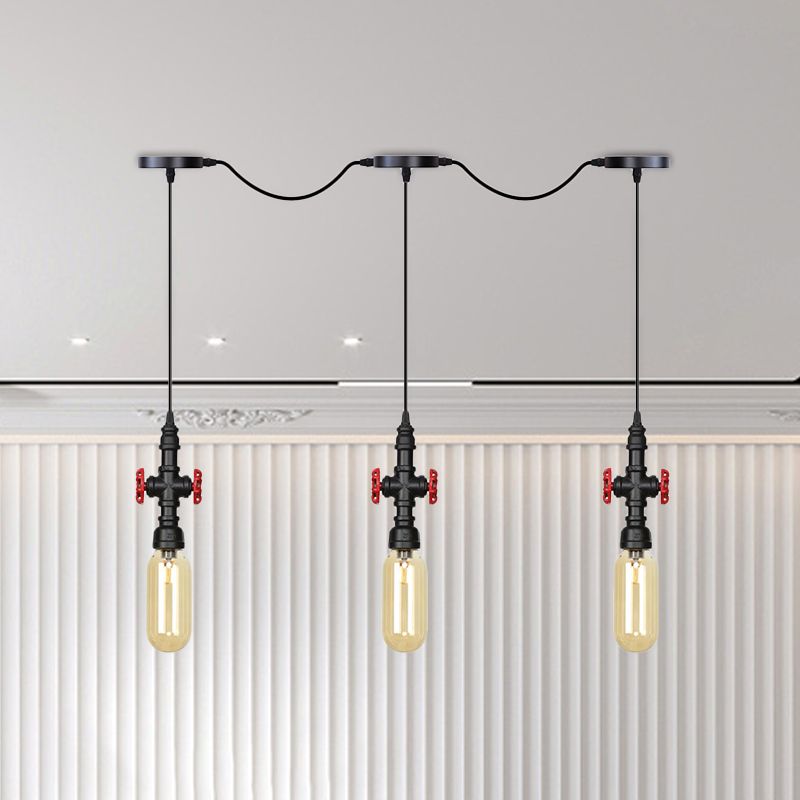 Black Capsule Tandem Multi-Pendant Industrial Amber Glass 3/5/7-Light Restaurant Hanging Lamp Kit