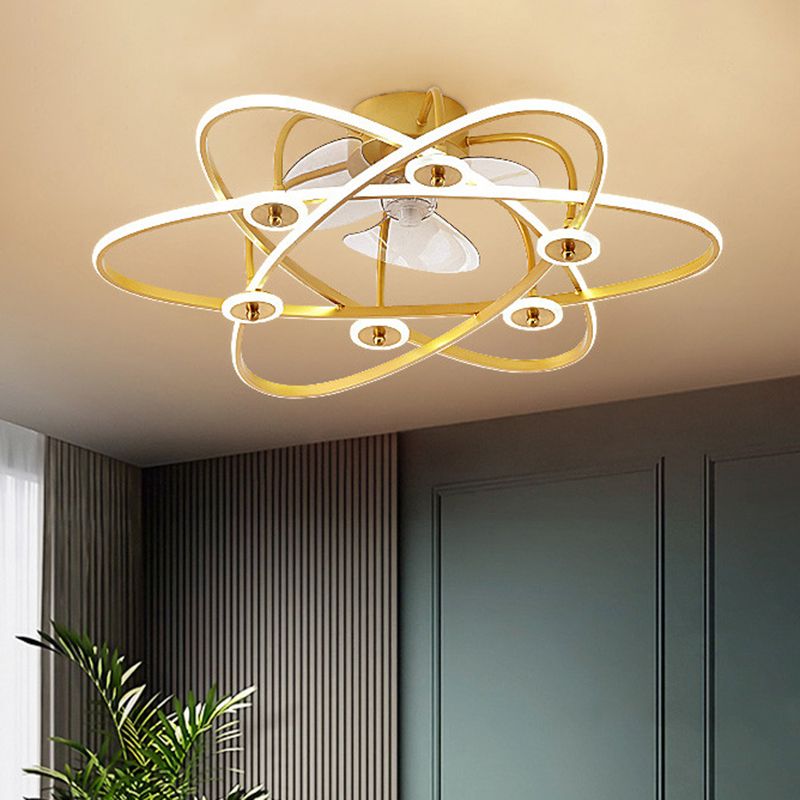 Floral Living Room Ceiling Fan Light Metal Minimalistic LED Semi Flush Mount Lamp with 3-Blade and Remote