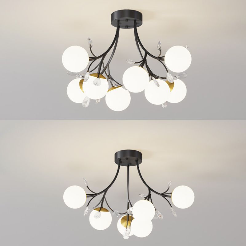 Nordic Style Ceiling Light Black Ceiling Lamp with Ball Glass Shade for Bedroom