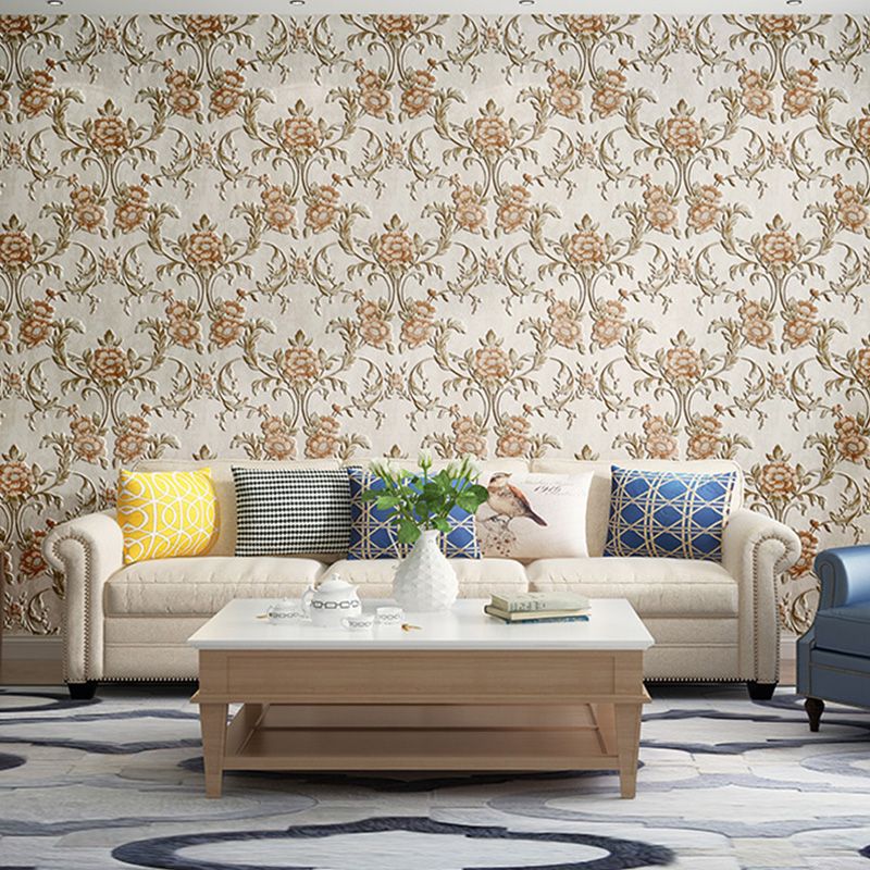33' x 20.5" Flowers Wallpaper for Guest Room Decor Leaves Wall Covering in Neutral Color, Water-Resistant