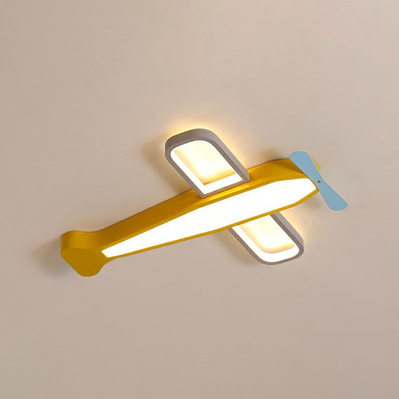 Metallisch Flugzeug LED Flush Mount Childrens Gelb Flushmount Deckenleuchte für Nursery