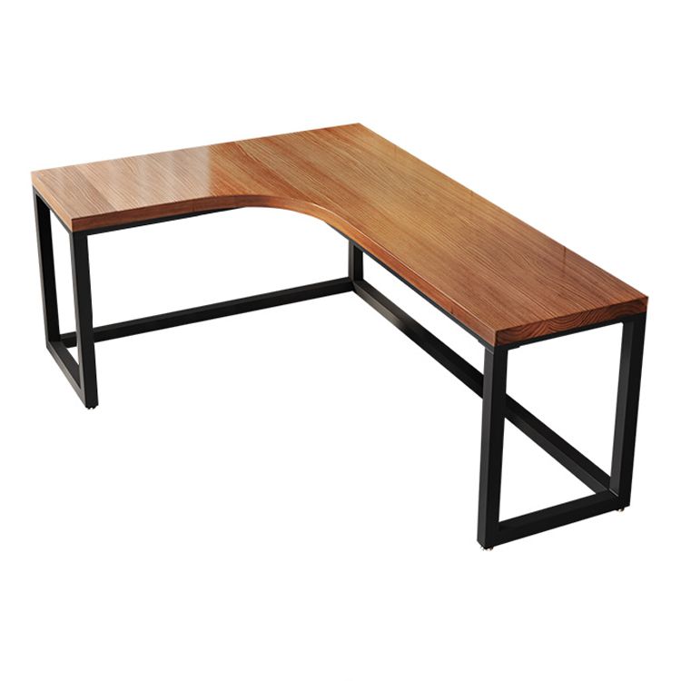 L-Shape Executive Desk Brown and Black Writing Desk Pine and Metal