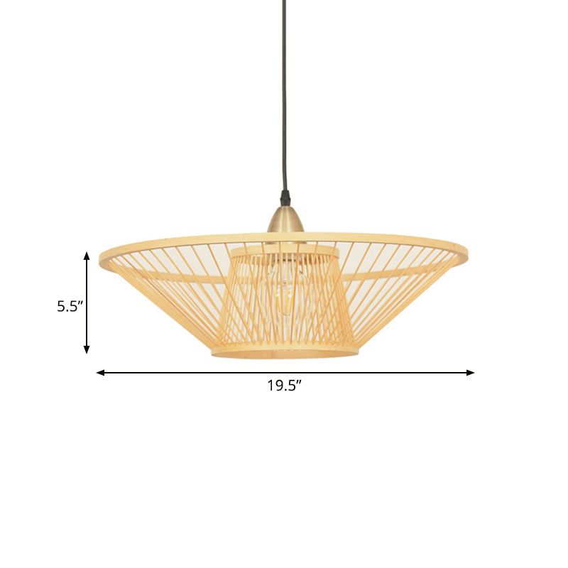 Lampada a soffitto fatta a mano in bambù con tonalità piattino moderna lampada a sospensione beige a 1 luce per sala da pranzo