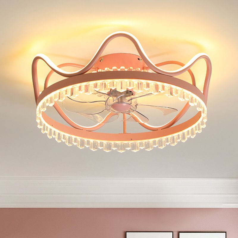 Modern Colorful Fan Light Metal Crown Shape LED Flush Mount Light for Bedroom