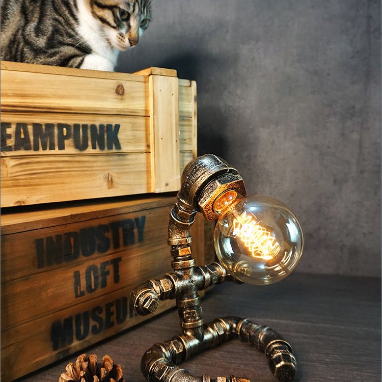 Metall Roboter Nacht Lampe Industrial Steampunk Style 1-Licht Schlafzimmer Tischlicht