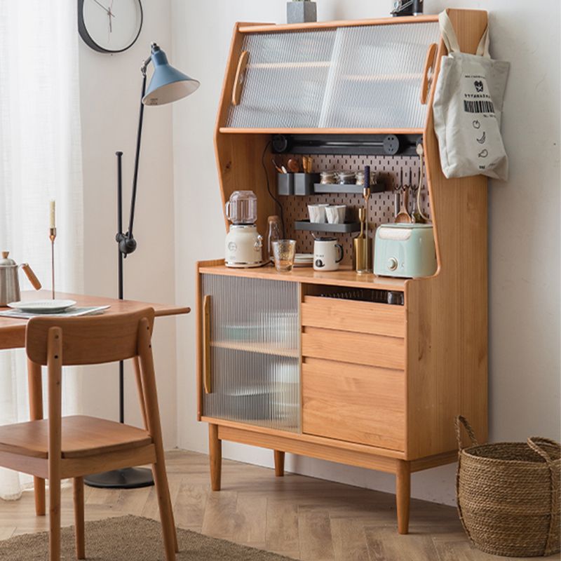 Solid Wood Storage Cabinet Glass Door Display Cabinet with Drawers