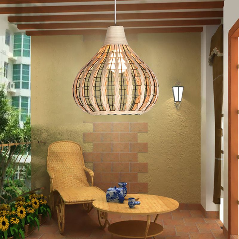 Hand-Woven Rattan Gourd Hanging Pendant Lamp Rustic 1 Light Hanging Fixture for Restaurant