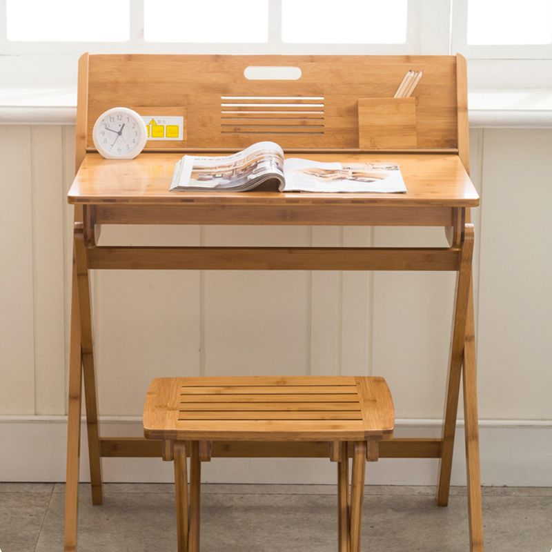 Student Table with with Kids Hutch in Natural Bamboo Foldable Desk