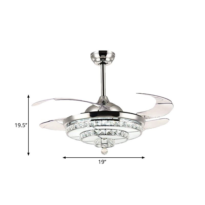 Éclairage de ventilateur de ventilateur de plafond en blocs de plafond en cristal contemporain de chrome à 4 lames Éclairage de plafond contemporain, 19 "de large