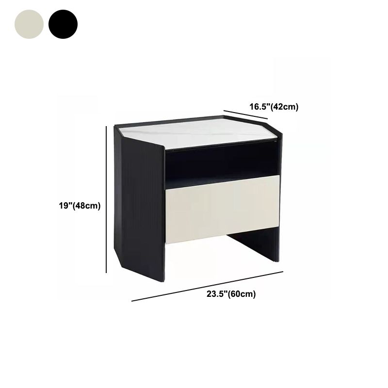 18 Inch H Night Table Glass Top Open Storage 1-Drawer Bed Nightstand