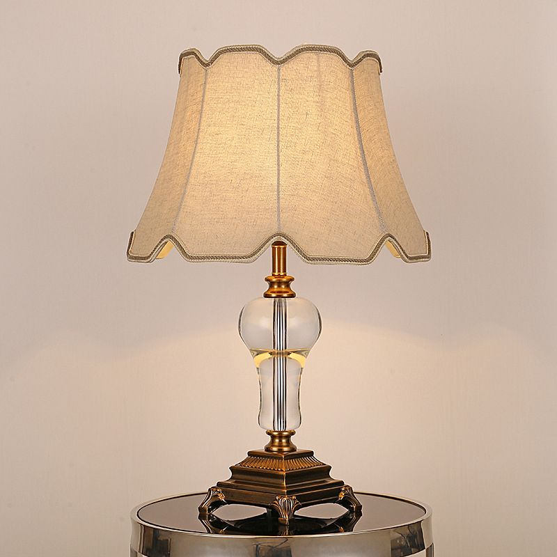 Fabric Paneled Bell Task Light Modernist 1 Head Nightstand Lamp in Beige for Bedroom