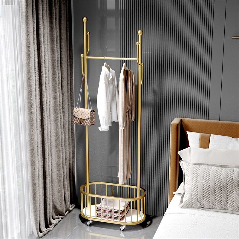 Gorgeous Metal Coat Rack Basket Storage Clothes Hanger with Coat Hooks