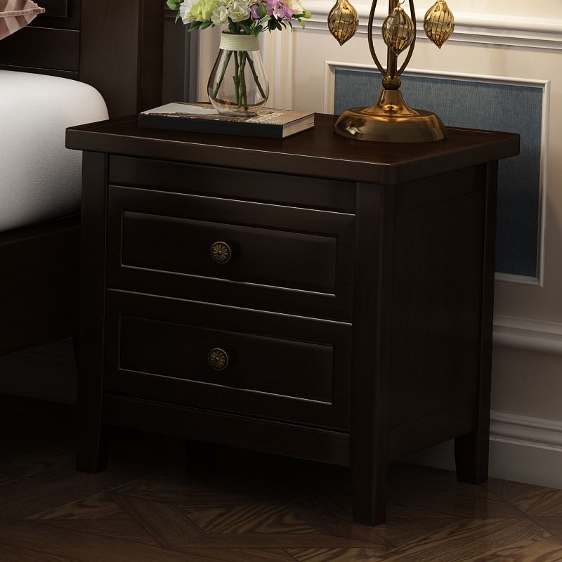 Traditional Nightstand Rubber Wood Night Table 2-drawers for Living Room