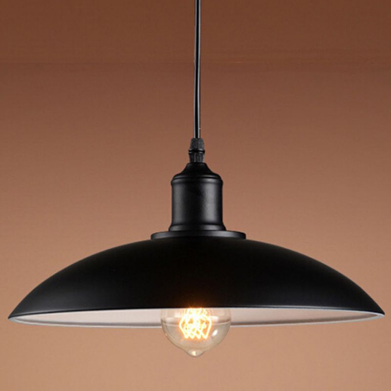 1 Leichte Anhänger Leichte industrielle Retro Dome -Schatten Metall Hanging Lampe in Schwarz