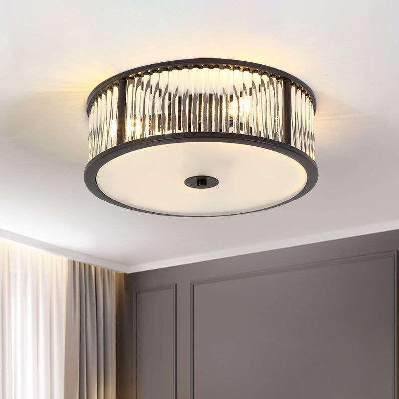 12 "/16" Wide Modern 3/4 Bulbs Flush Mount mit Clear Crystal Shade Black/Gold Drum Close to Ceiling Lighting