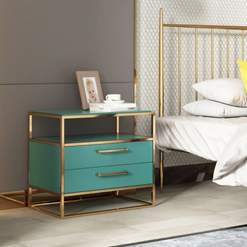 Metal and Wood Bedside Cabinet Modern Minimalist Open Bedside Table with Legs