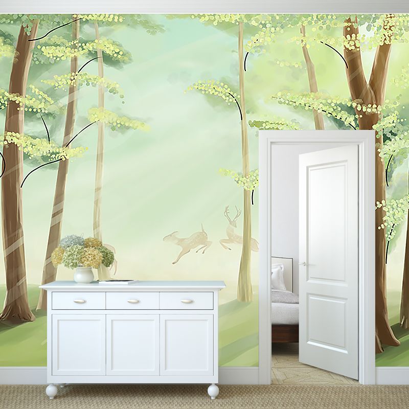 Large Forest Wall Mural Decal Green Non-Woven Fabric Wall Art, Waterproof, Custom Size
