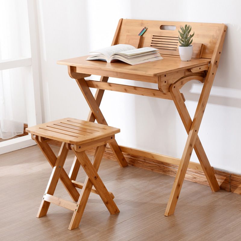 Bamboo Writing Desk and Chair Set Foldable Kids Desks in Light Wood