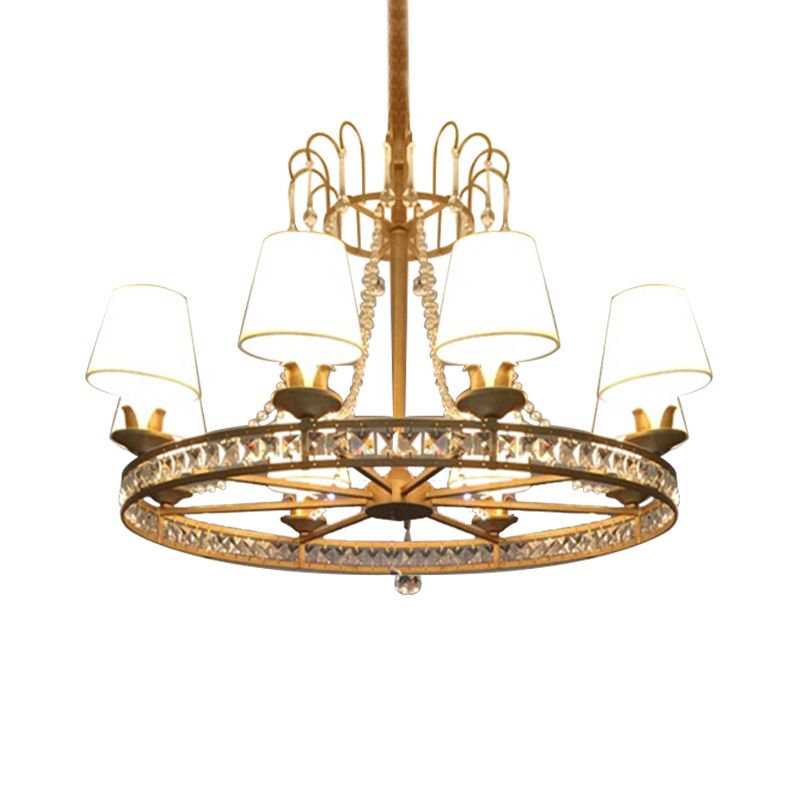 6-Bulb Living Room Chandelier Lighting Modernist Antique Brass Pendant Light Fixture with Cone Fabric Shade