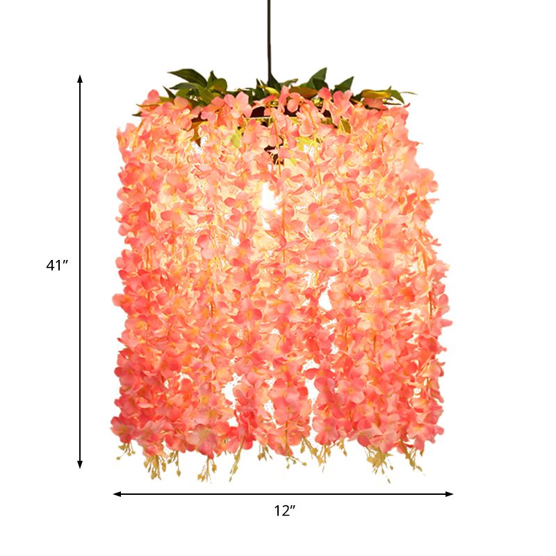 Floral Metal Suspension Pendant Antique 1 Head Restaurant LED Ceiling Light in Pink