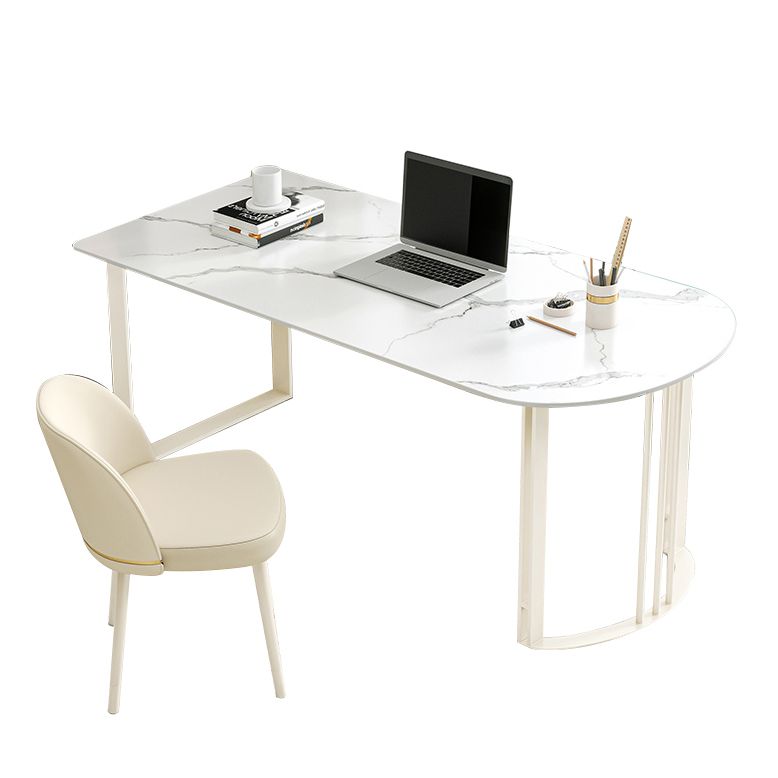 Contemporary Stone Writing Desk Bedroom Office Desk with White Legs